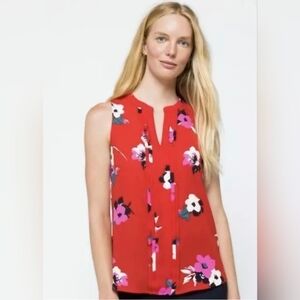41 Hawthorn pleat slit neck top blouse floral red large sleeveless
